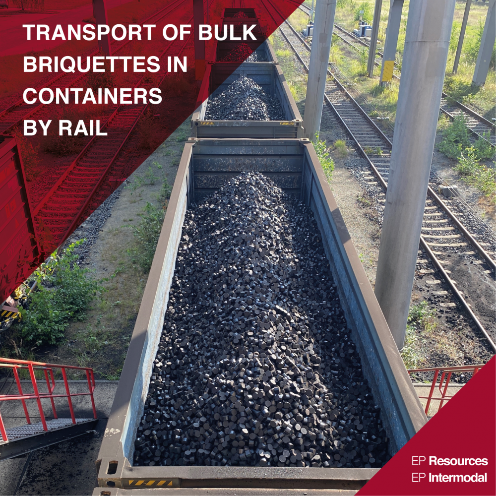 Transport von Schüttgutbriketts in Containern mit der Bahn